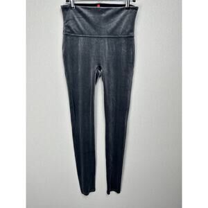 Spanx Women's M Velvet Leggings Silver Chrome Grey High Waist Slimming Shaping